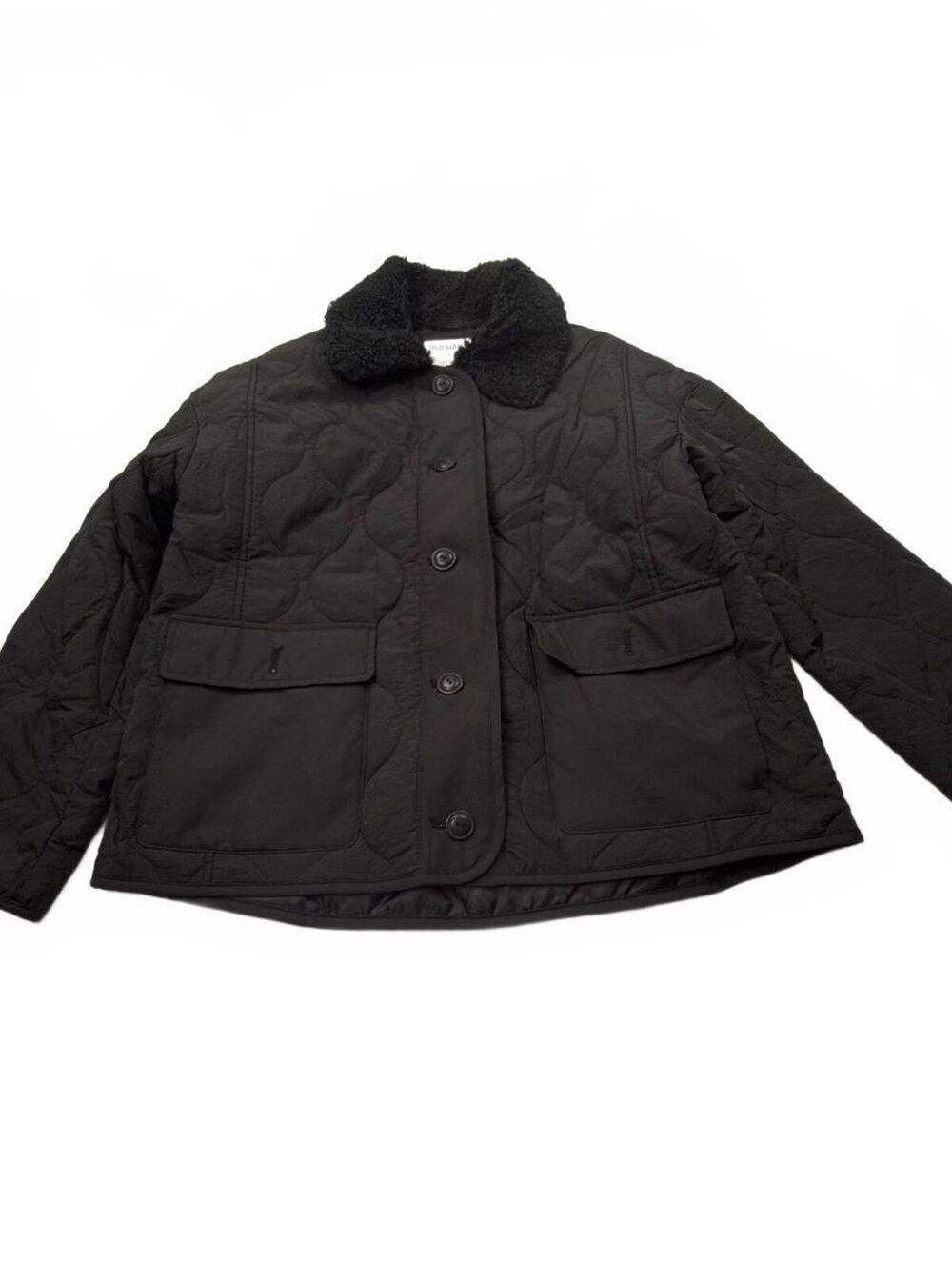 Old Navy Quilted Jacket Black Sherpa Collar - Womens S
